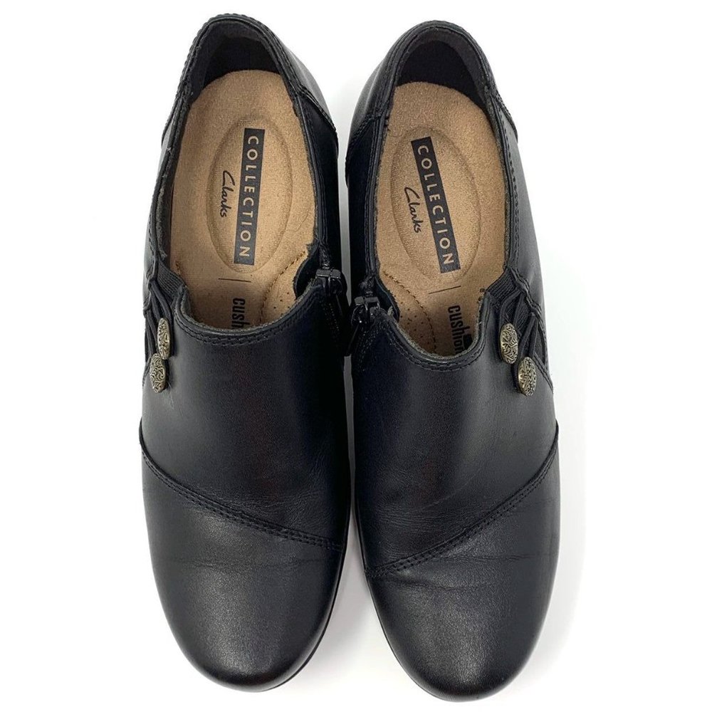 Clarks Collection 22545 Black Leather Side Button Side Zip Up Shooties Size 6 - Picture 2 of 9